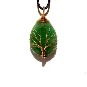 Tree of Life Aventurine Crystal Necklace Boho Wire Wrapped Pendant